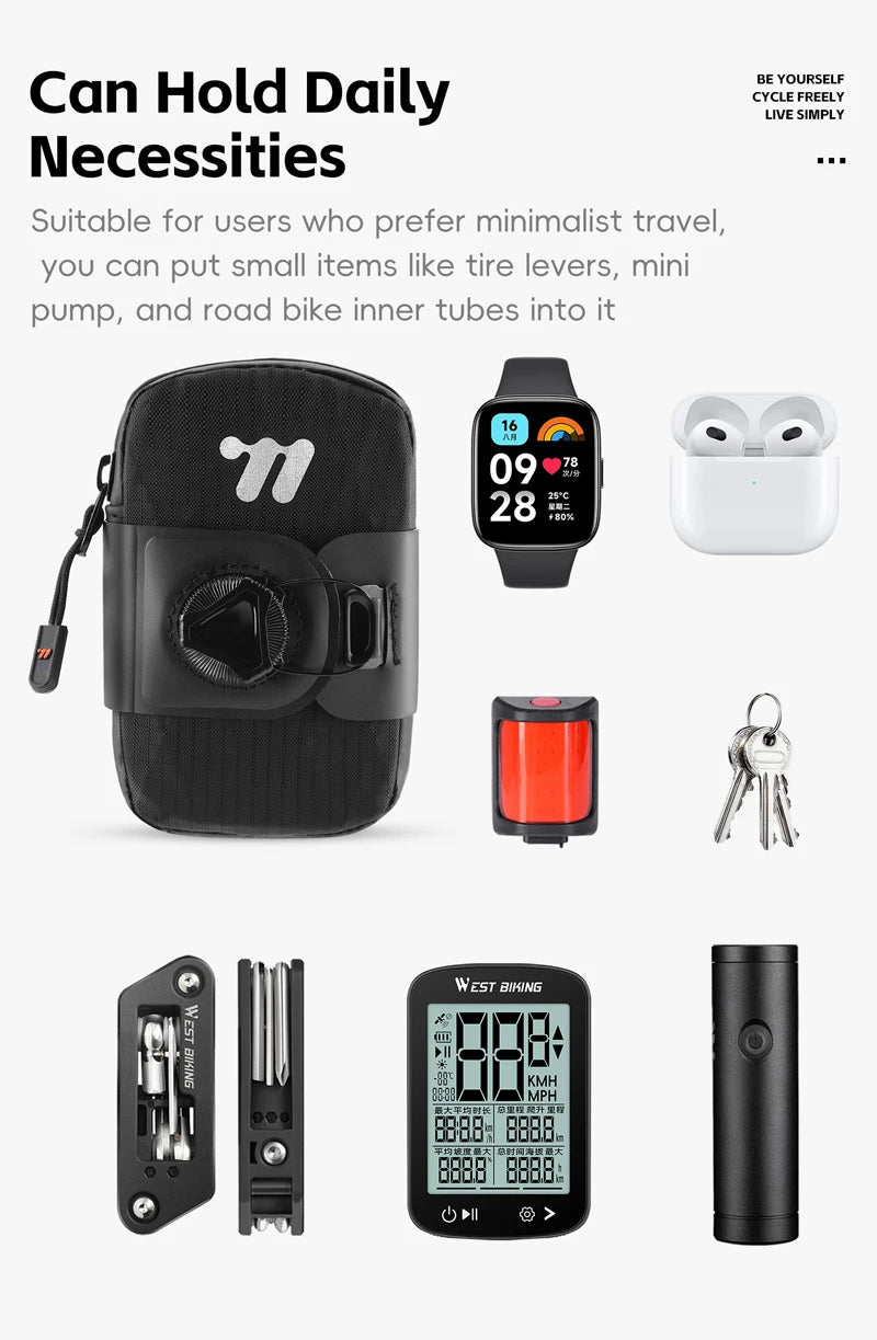 WEST BIKING Mini Bicycle Saddle Bag Knob Self-locking Portable Cycling Tail Bag Tool Storage Bag MTB Road Bike Accessories