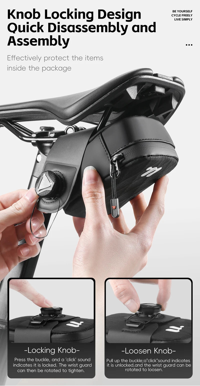 WEST BIKING Mini Bicycle Saddle Bag Knob Self-locking Portable Cycling Tail Bag Tool Storage Bag MTB Road Bike Accessories