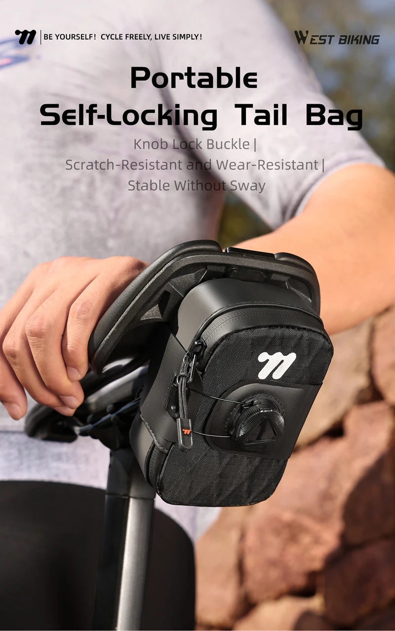 WEST BIKING Mini Bicycle Saddle Bag Knob Self-locking Portable Cycling Tail Bag Tool Storage Bag MTB Road Bike Accessories